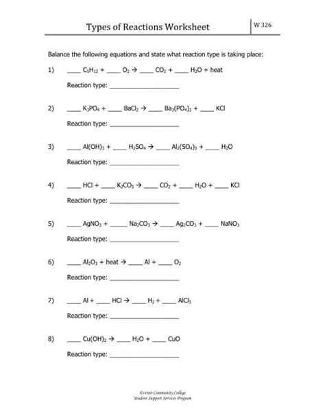 types of reactions worksheet answers everett community college